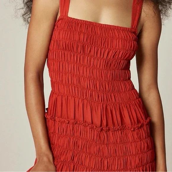 J Crew Red Ruched Maxi Midi Dress Sz Small Spring Wedding Vacation Cruise Beach - Picture 2 of 14